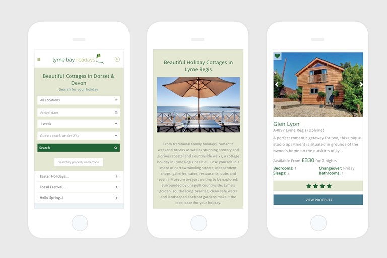 Lyme Bay, Holidays, Lyme Bay Holidays, Beach, website, digital, booking, presentation, pdf, design Design79, mobile, phone, screen
