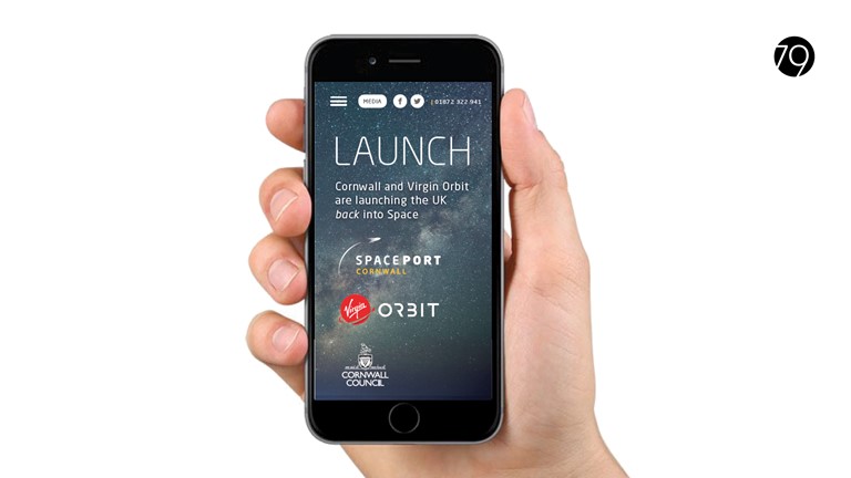 mobile, phone, digital, graphic, design79, Spaceport Cornwall, Virgin orbit, launch, graphic design, Cornwall, screen, campaign, image