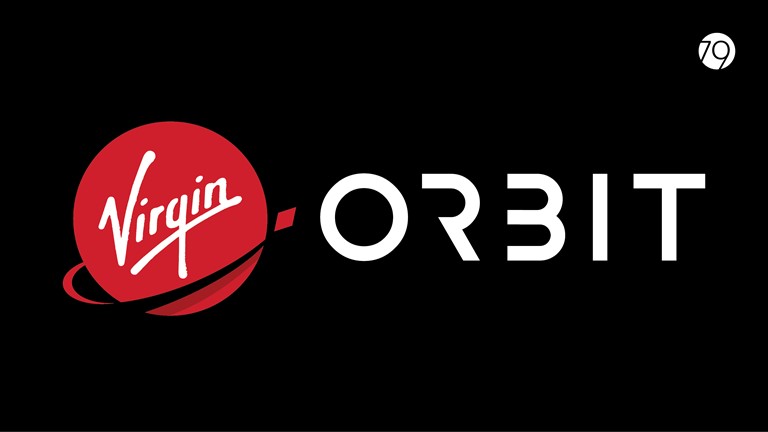 Spaceport Cornwall logo, rocket, satellite, stars, space, sky, dark blue, gold, futuristic, Virgin Orbit, Newquay, travel, graphic design, Design79, Cornwall, Penzance, to boldly go