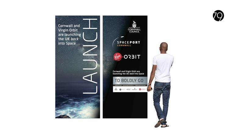 banner, print, Spaceport Cornwall, Logo, Cornwall, Newquay, presentation, Virgin Orbit, Design79, graphic design, to boldly go