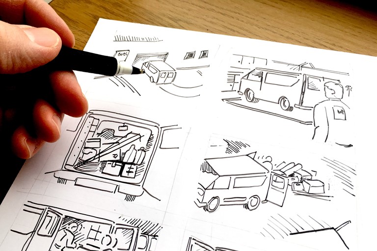 Illustration of Bott smartvan with a man and his van