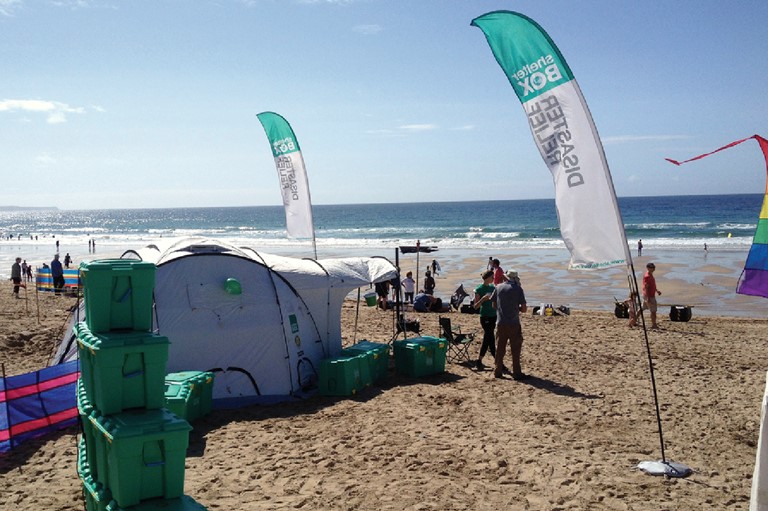 Shelter Box Helston set up at Praa Sands Beach for the Pirate raft race