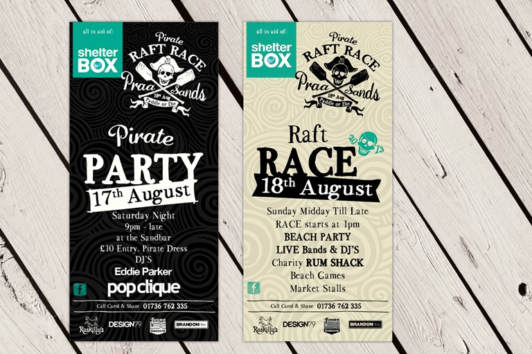 Praa Sands Pirate Raft Race promotional items, Design79 Cornwall