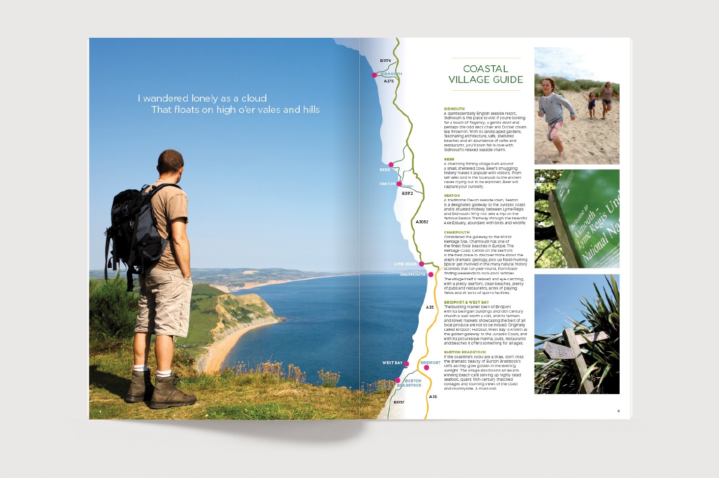 Visual of a spread for the Lyme Bay Holidays Brochure