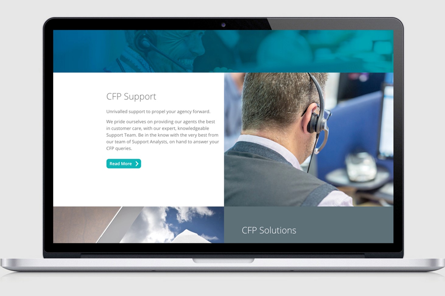 CFP information and a picture of a CFP employee using a phone headset. CFP support
